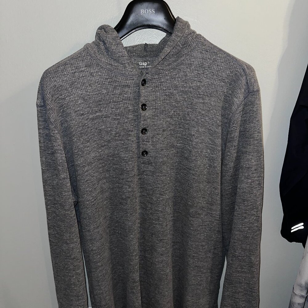 Men's Grey Thermal Hoodie Sweater - Size Large
